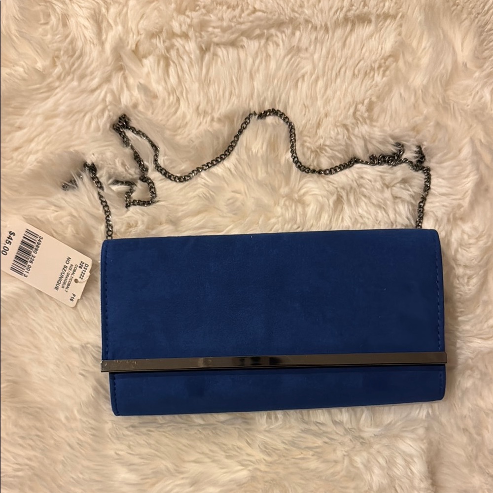Royal Blue Textured Clutch with Chain Strap